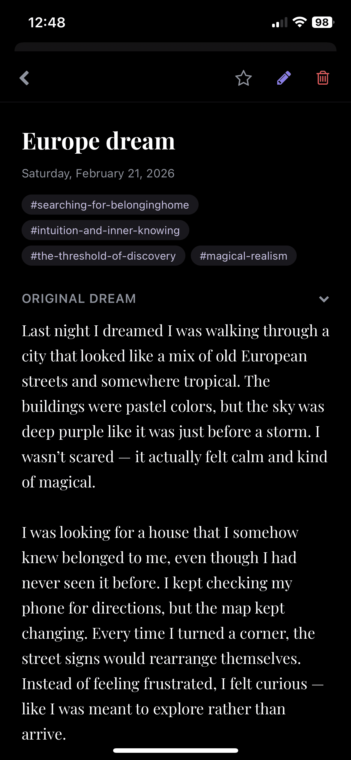DreamScribe dream journal entry