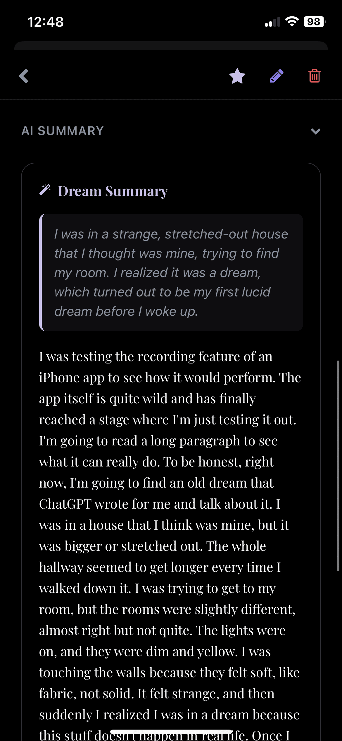 DreamScribe dream library view