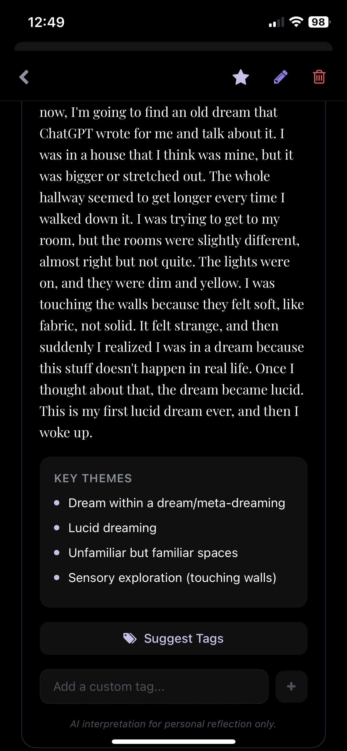 DreamScribe app screen
