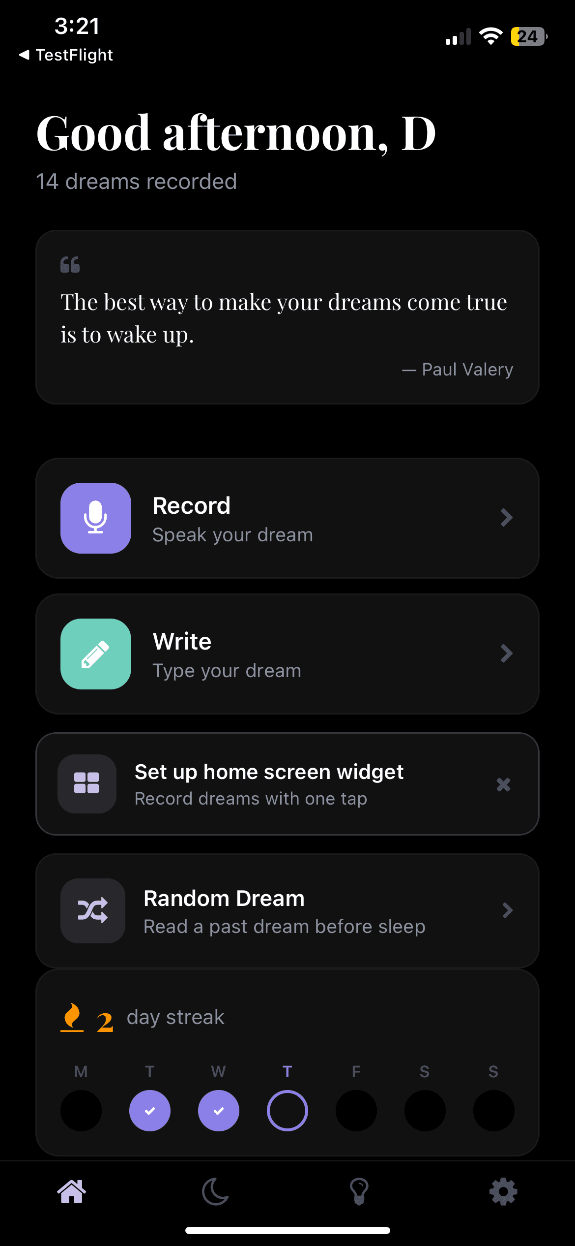DreamScribe home screen