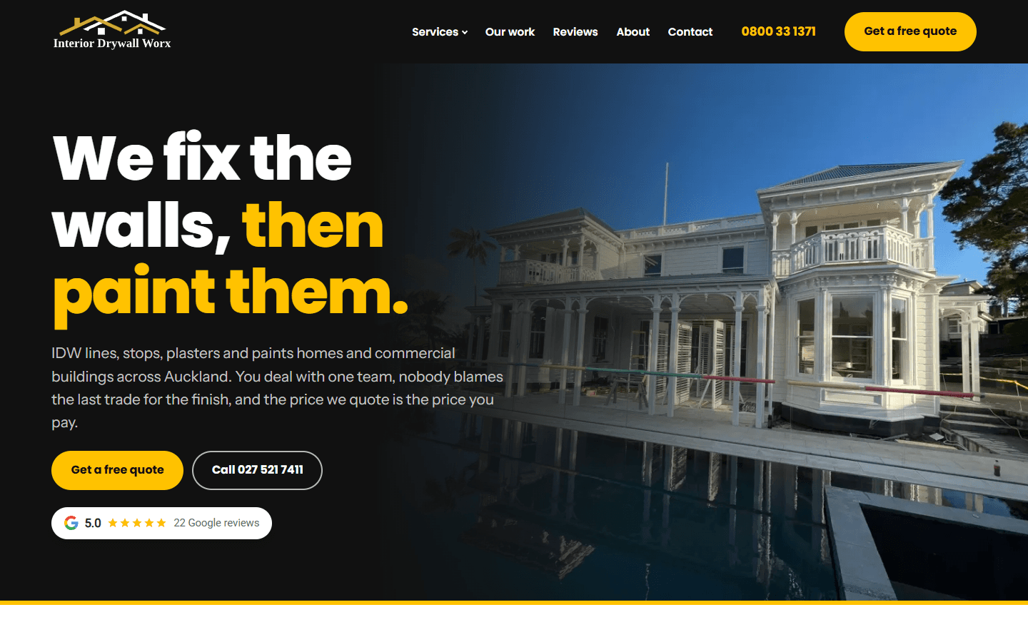 Interior Drywall Worx Auckland plastering and painting website home page