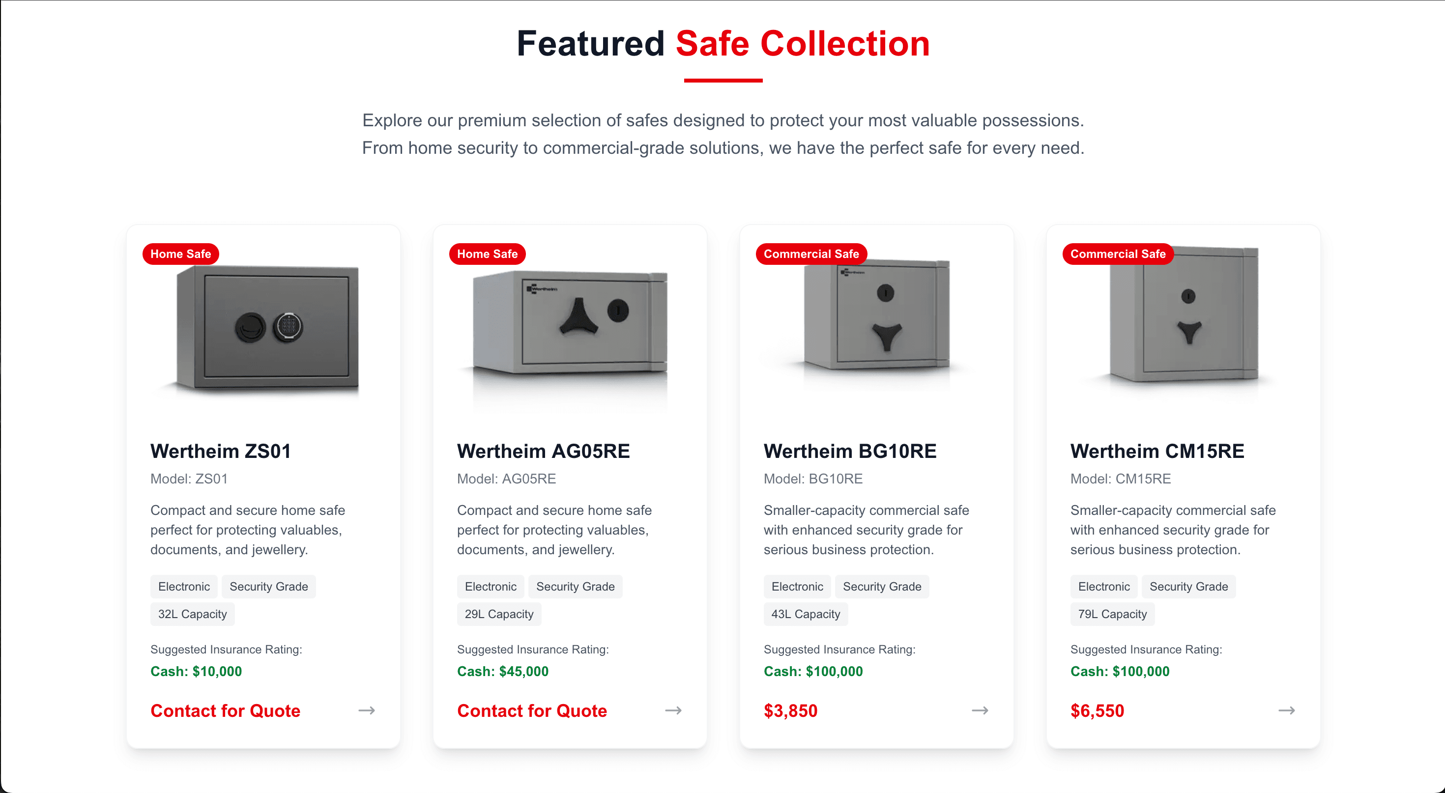 Featured safe collection