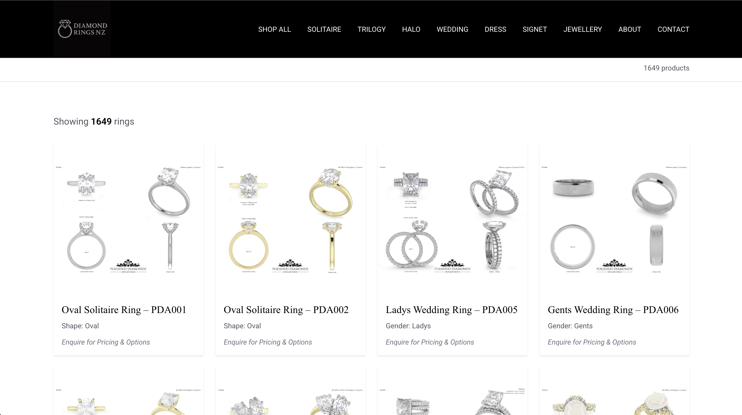 Diamond Rings product catalogue