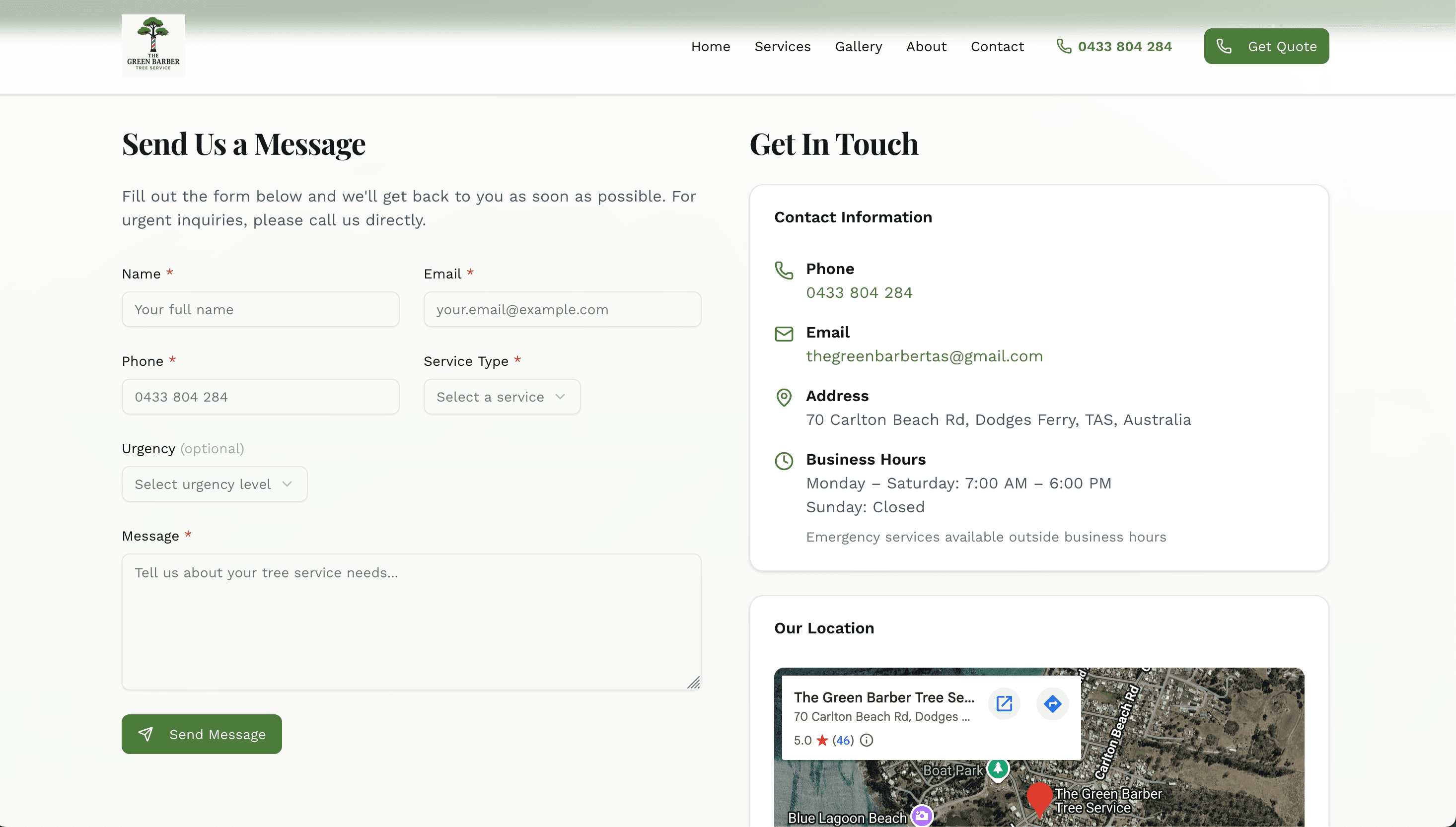 The Green Barber contact page
