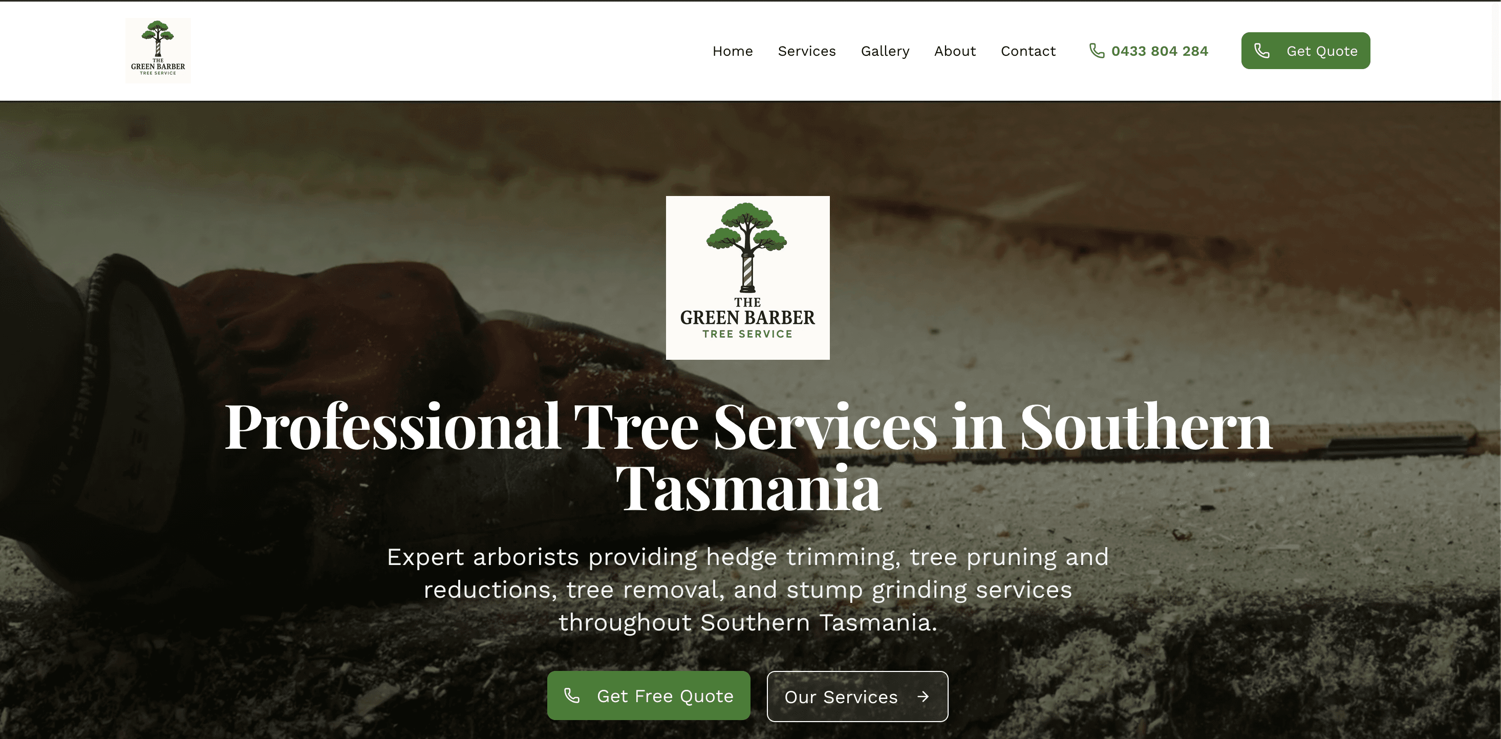 The Green Barber Tasmania tree services website home page