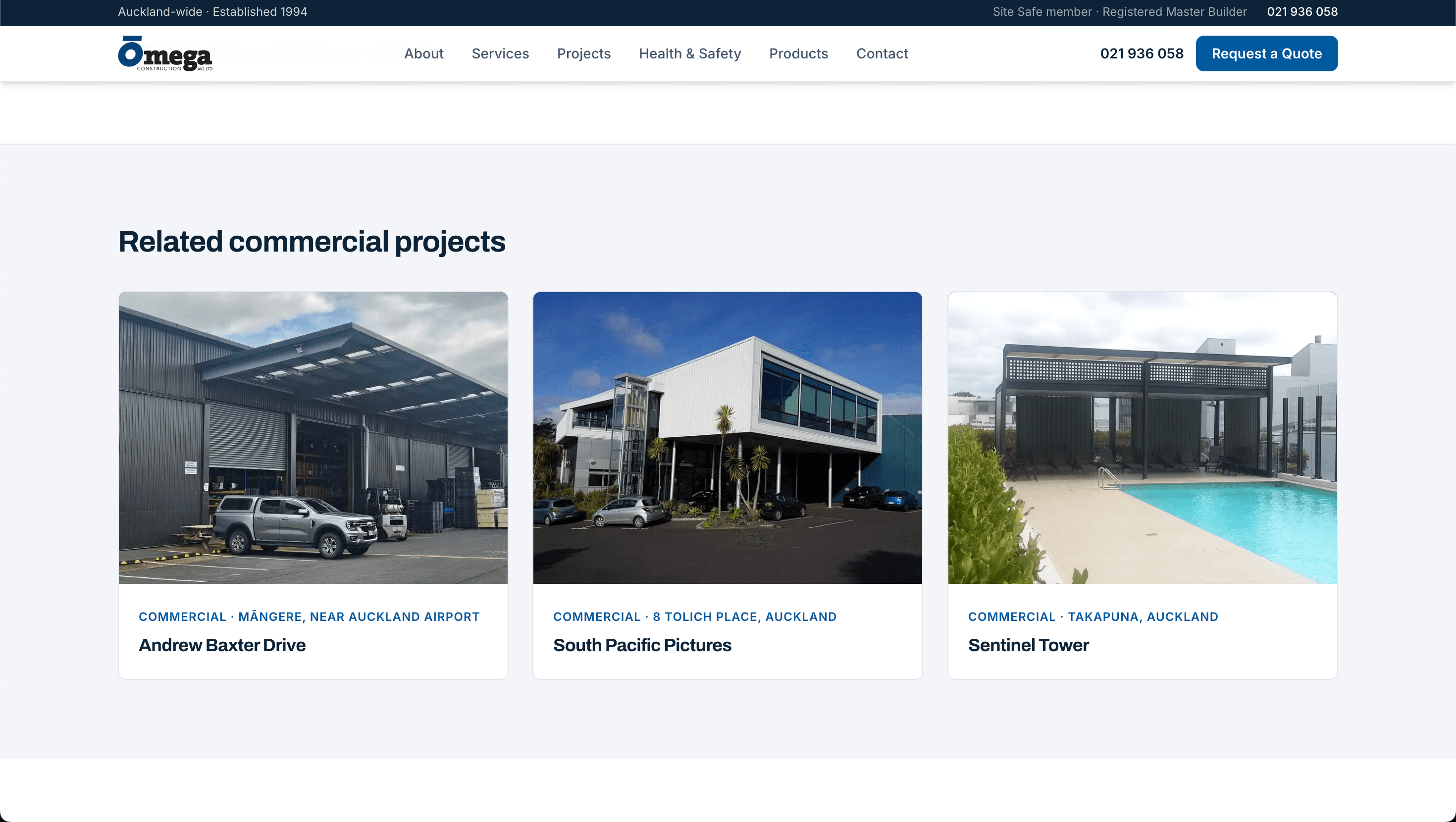 Omega Construction featured projects section