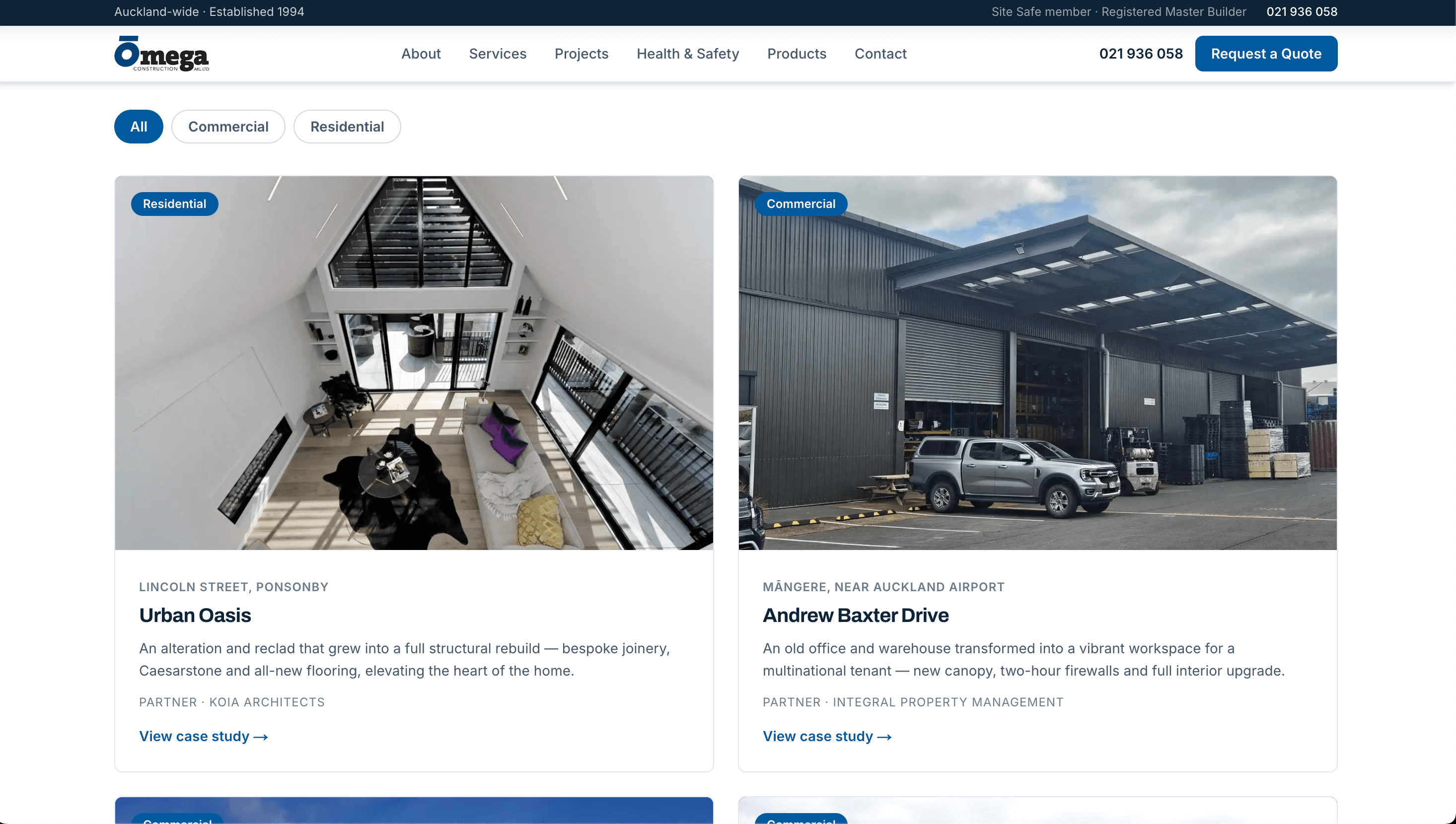 Omega Construction projects listing