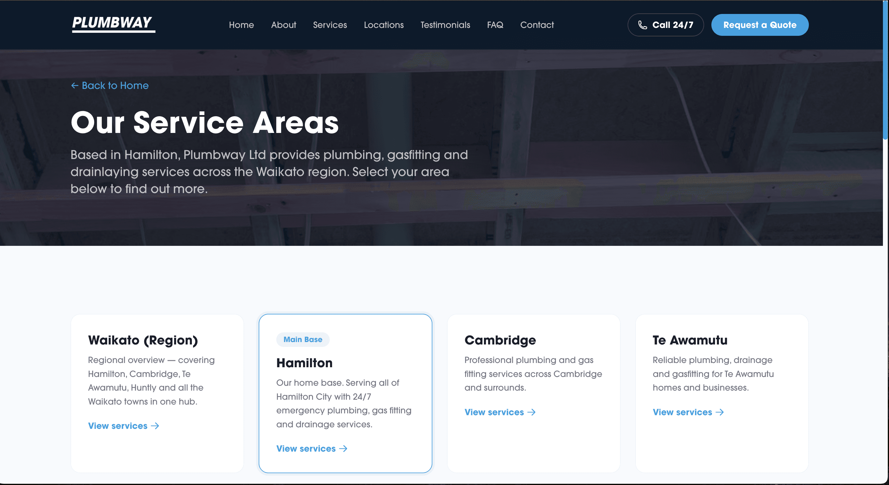 Plumbway service areas around Hamilton