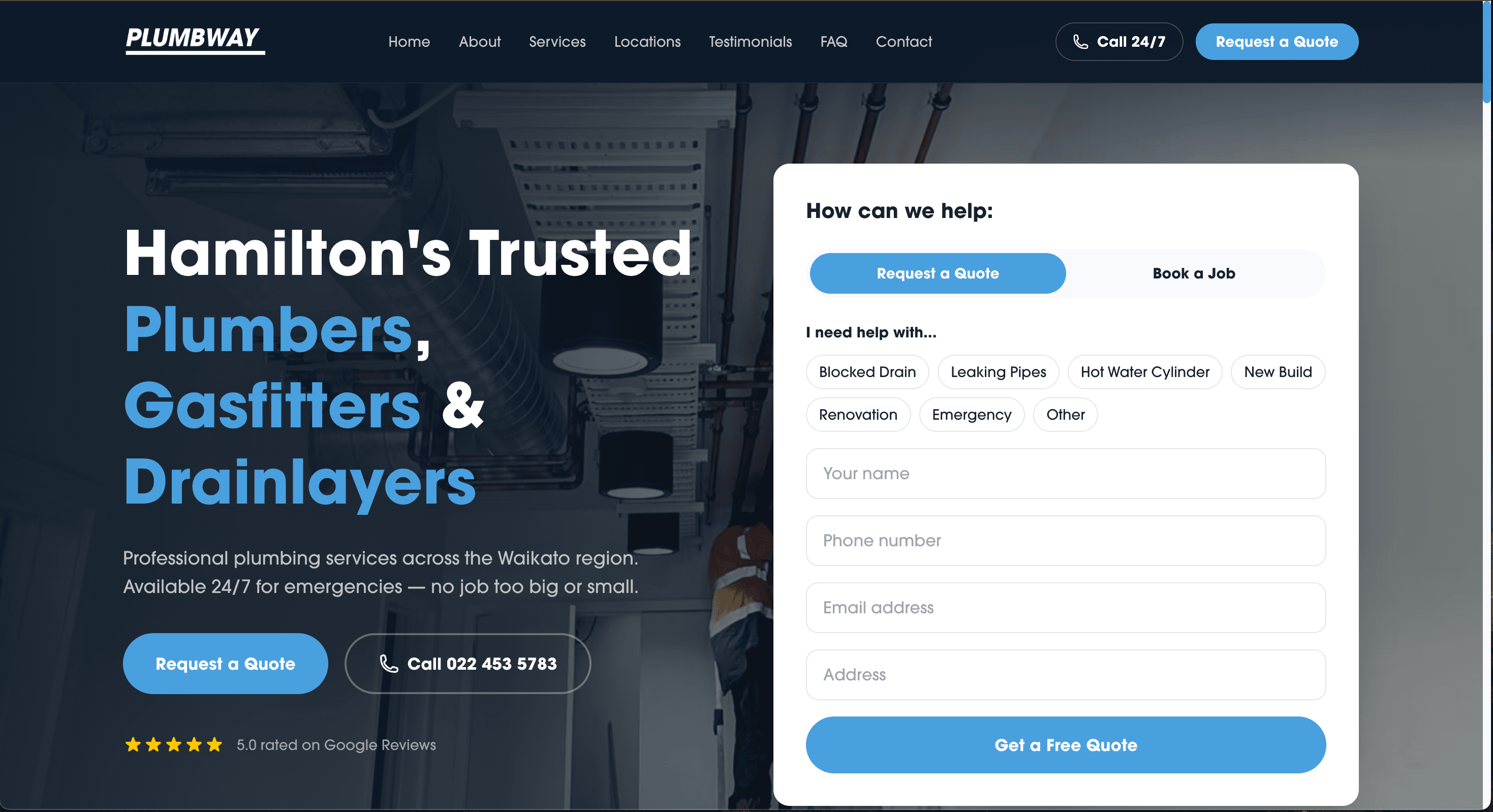Plumbway Hamilton plumber website home page