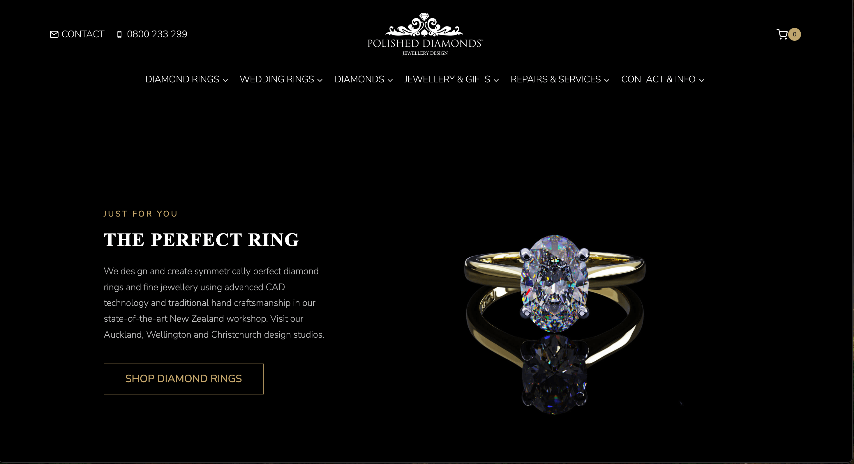 Polished Diamonds New Zealand jewellery store website home page