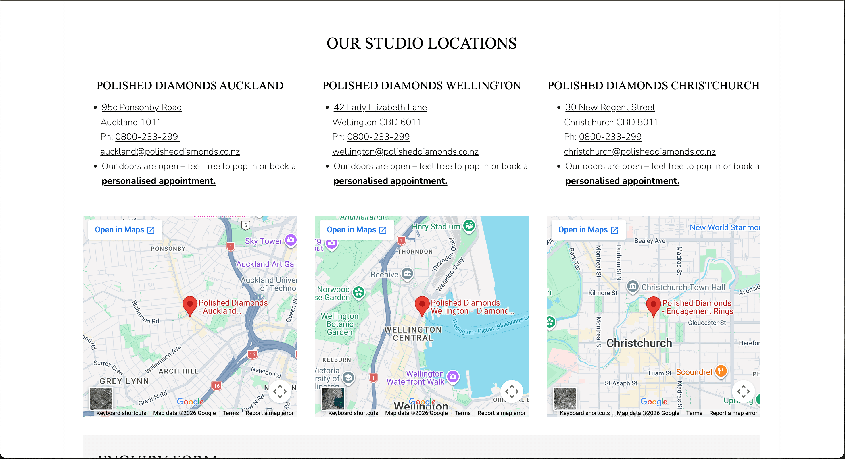 Polished Diamonds showroom locations across New Zealand