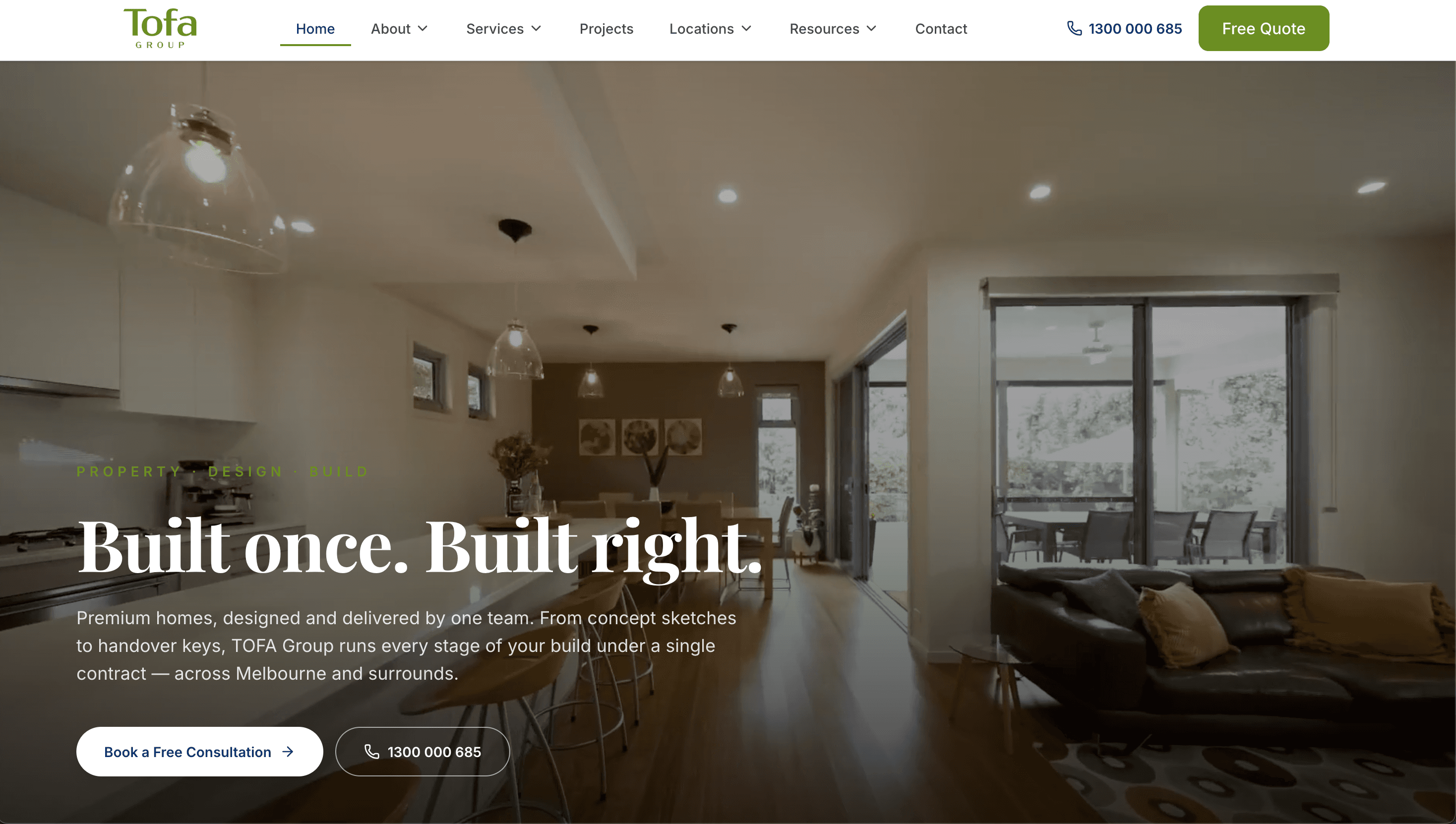 TOFA Group Melbourne custom home builder website home page