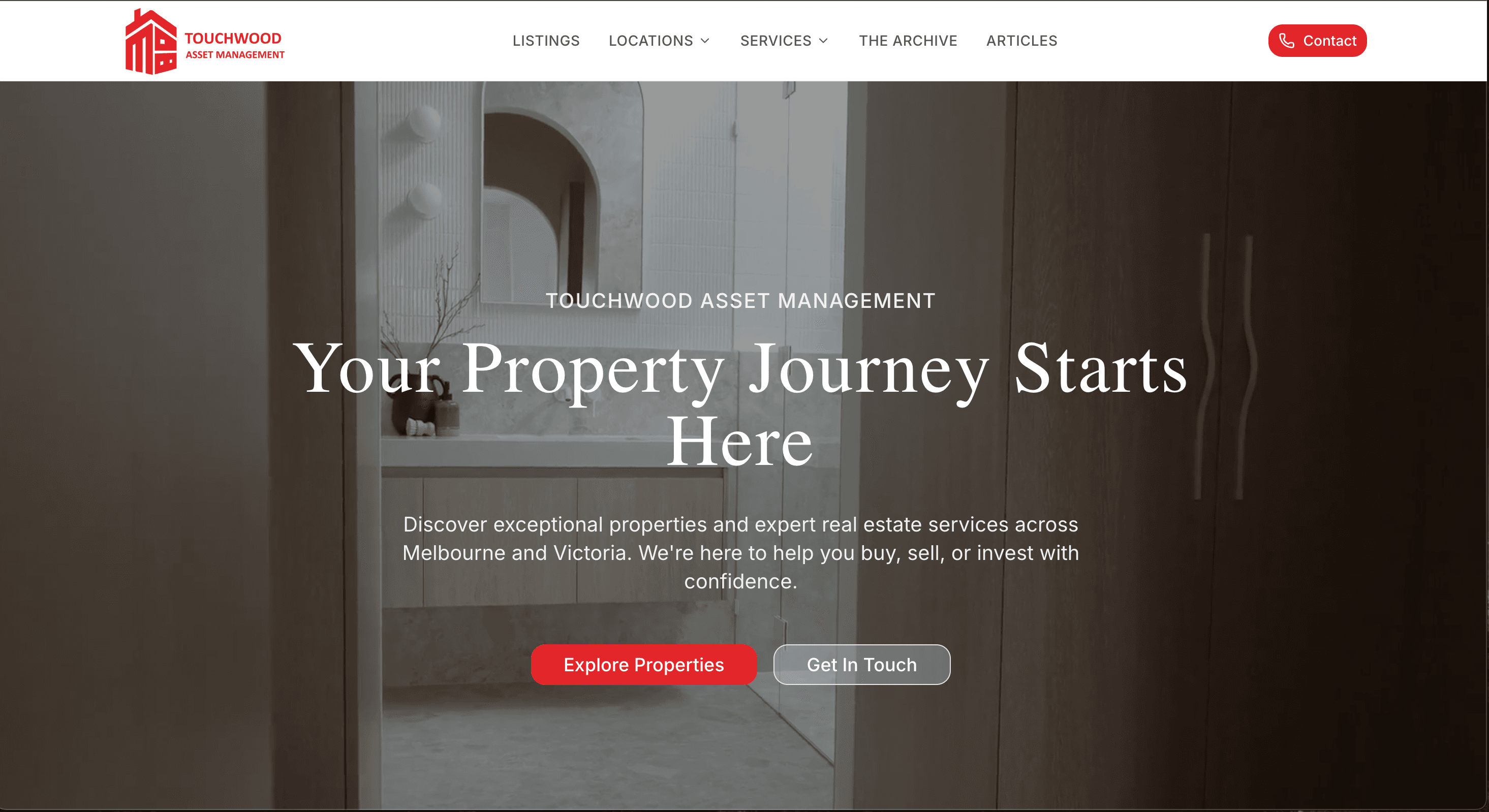 Touchwood Asset Management Melbourne real estate agency website home page