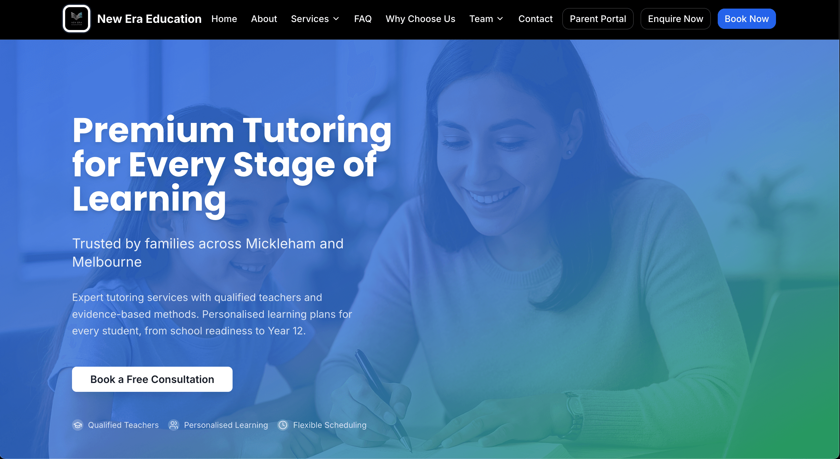 New Era Education premium tutoring platform home page