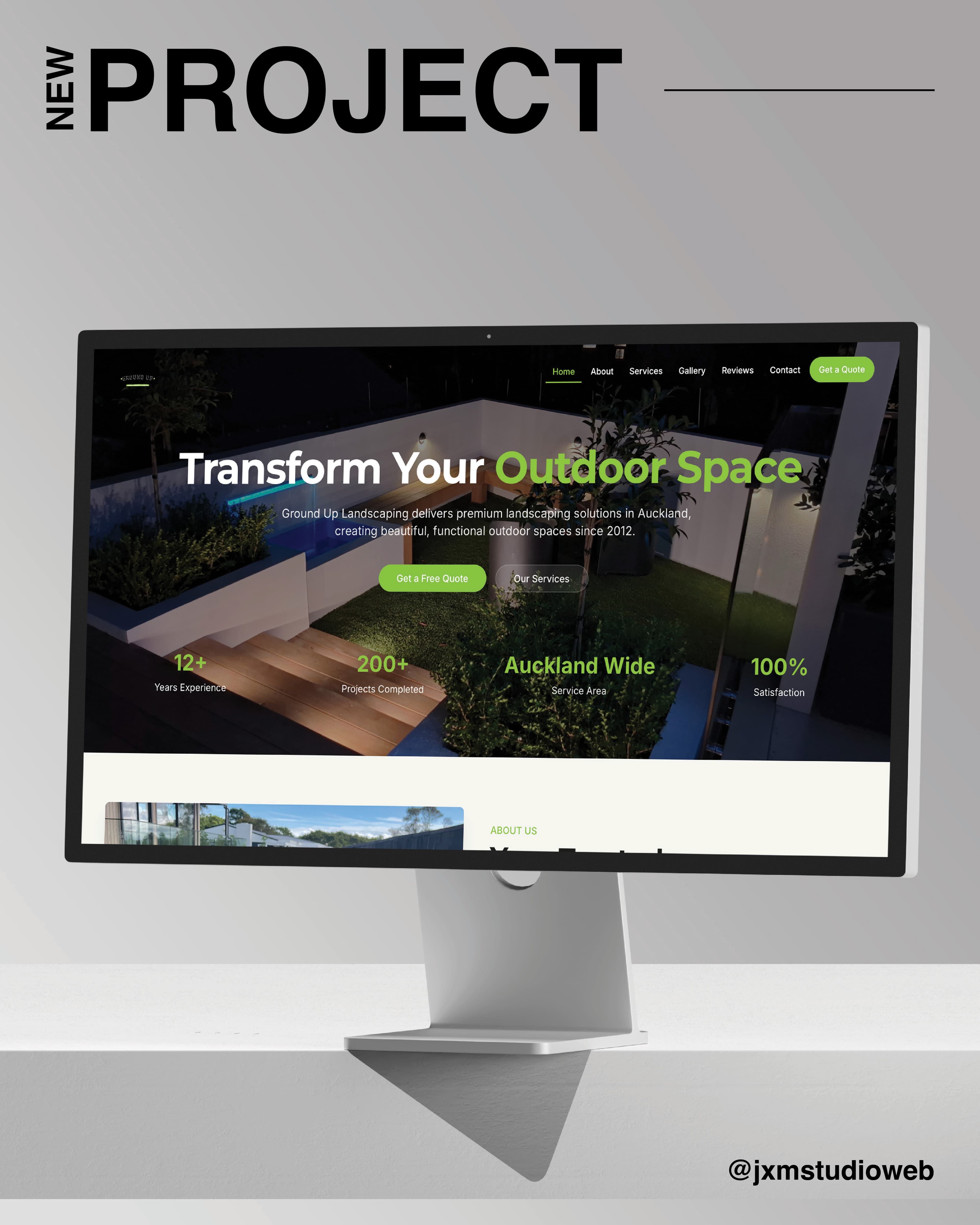 GroundUp Landscaping website showcasing before and after work