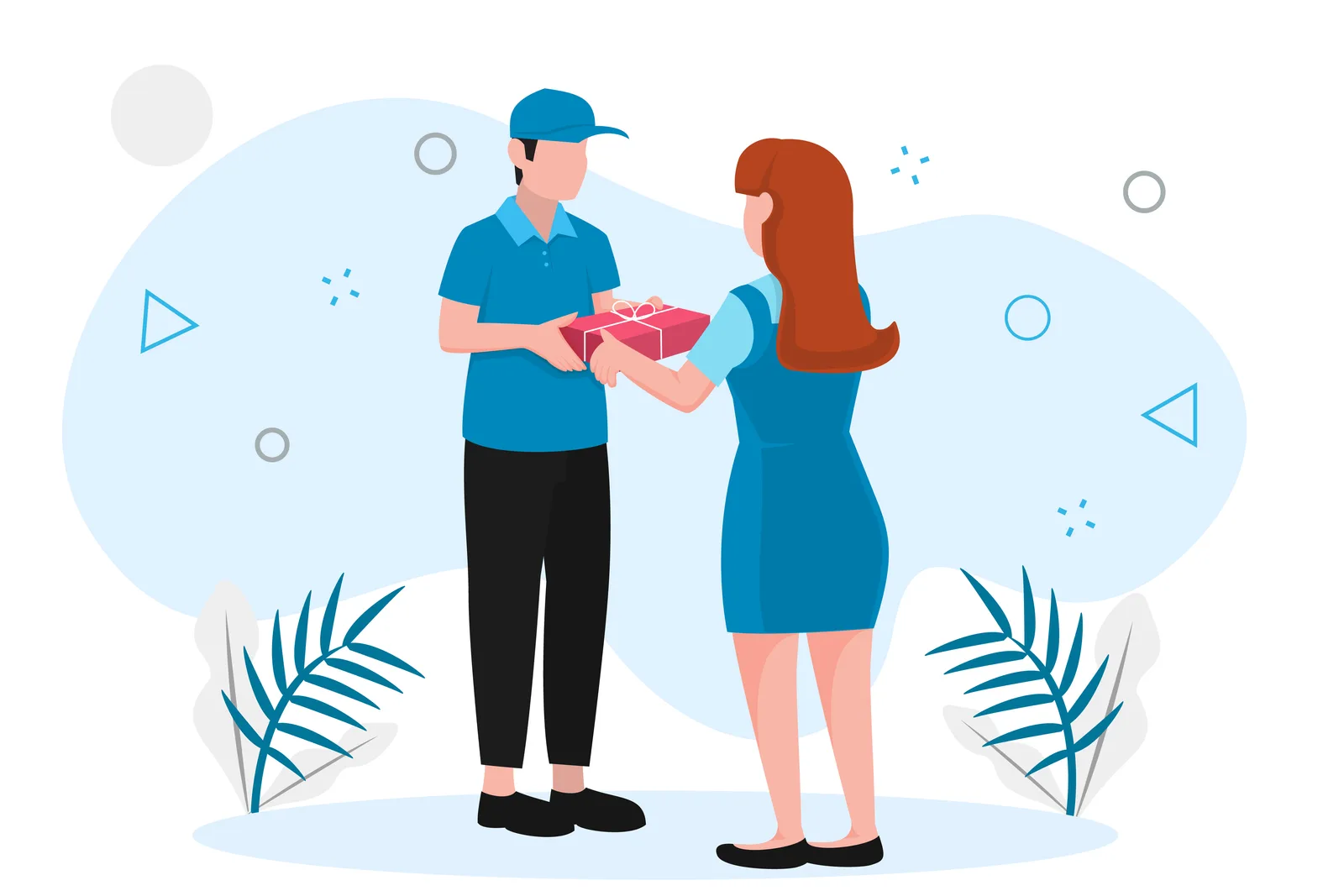 Courier handing over a cardboard parcel to a customer at their door