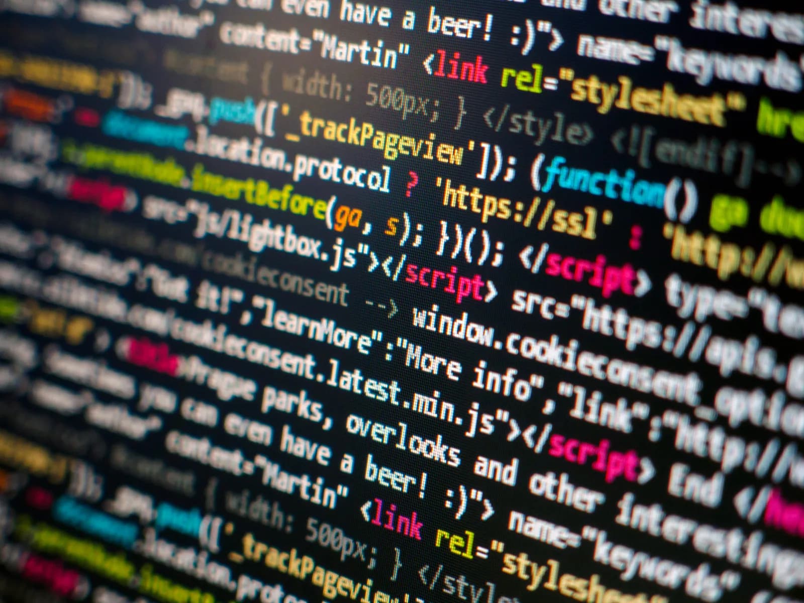 Close-up of website code in a development editor