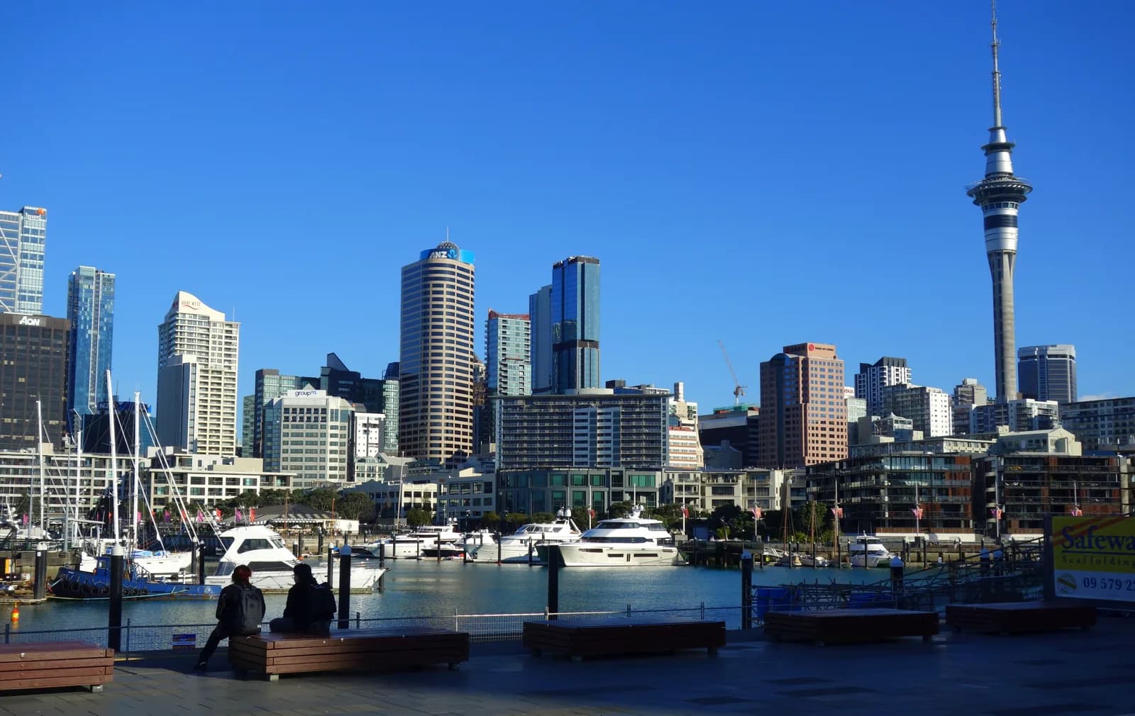 Wide view of the Auckland skyline and Sky Tower