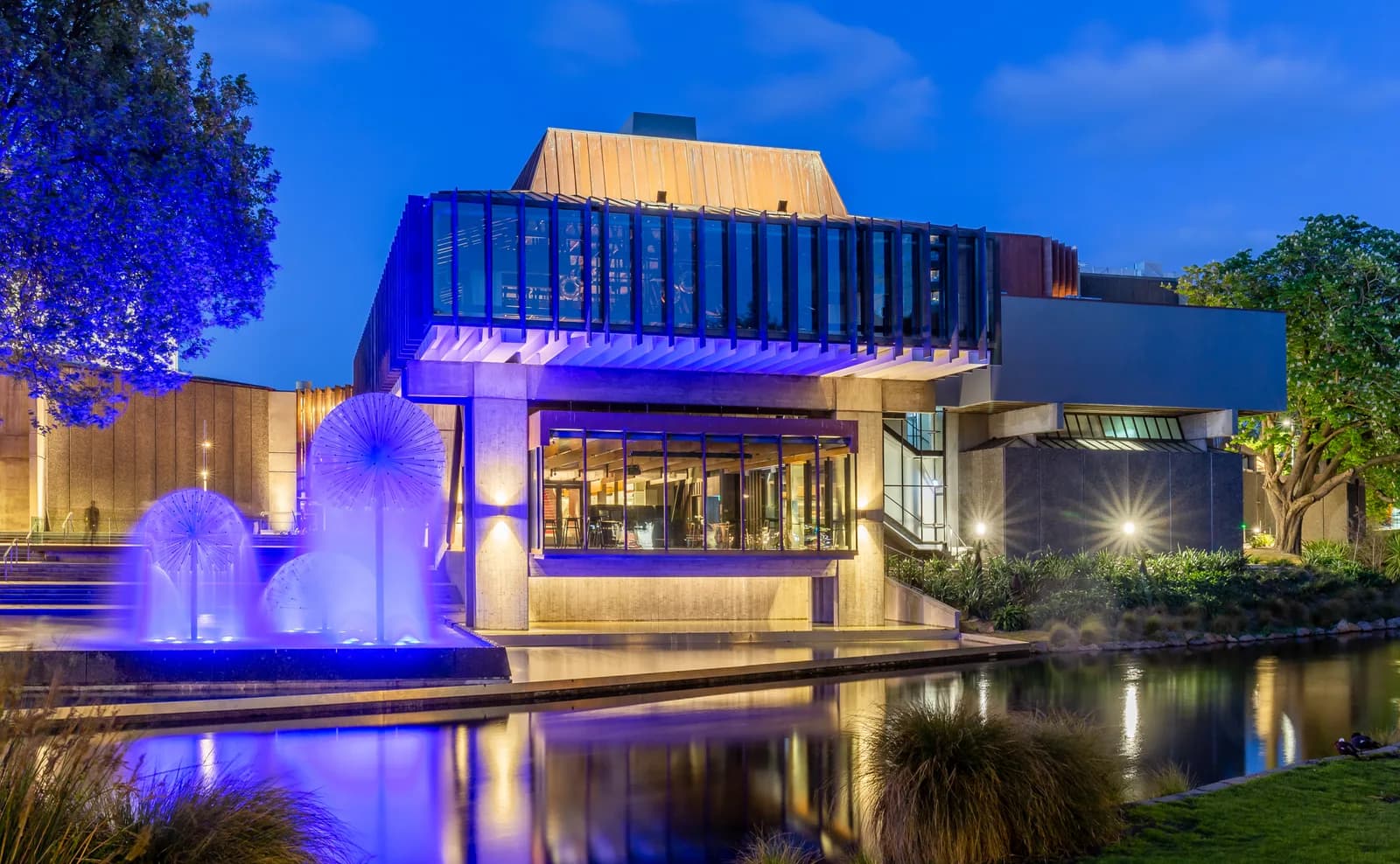 The restored Christchurch Town Hall beside the Avon River